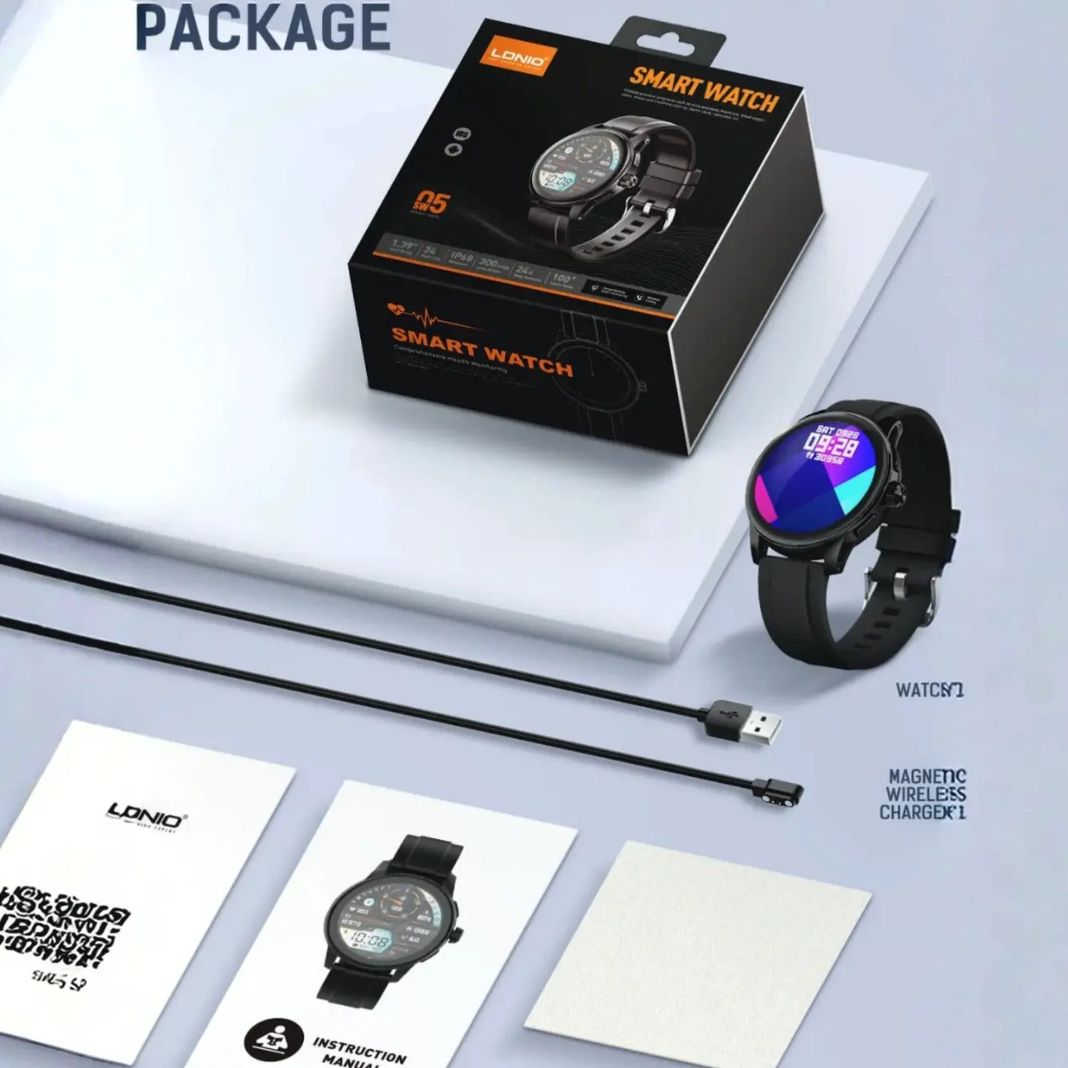 LDNIO SW05 Smart Watch | 1.39" Round Touch Screen | IP68 Waterproof | 300mAh Large Battery | Bluetooth Calling | Heart Rate + SpO2 + Sleep | 100+ Sports Modes